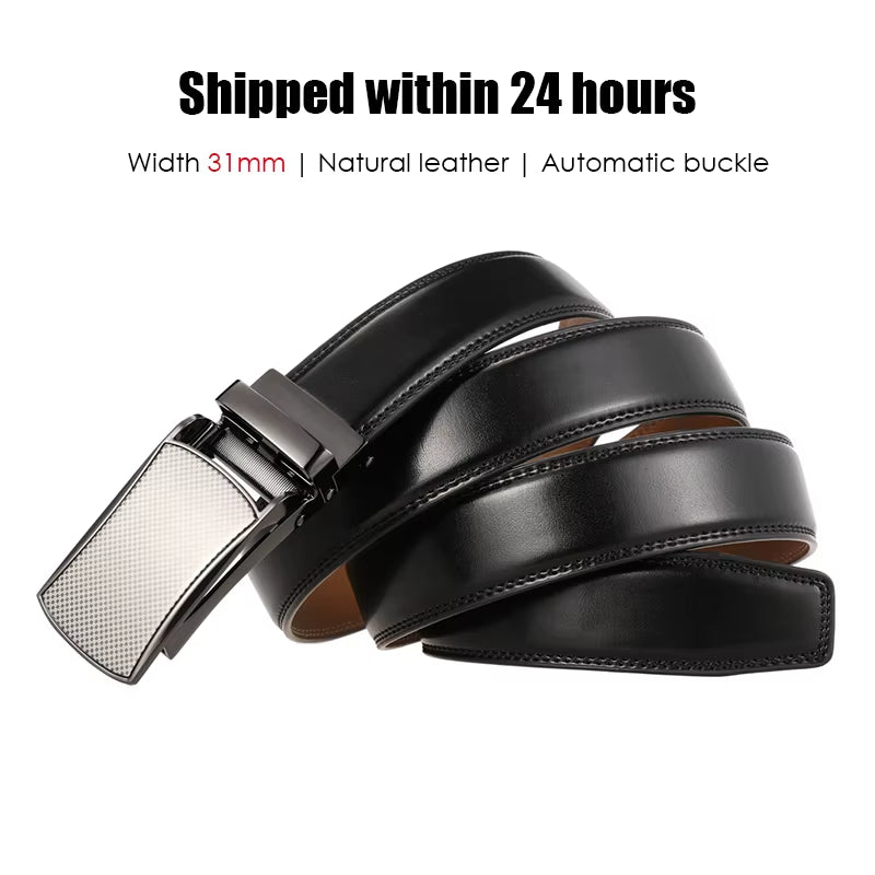 31Mm Leather Belts for Men Alloy Automatic Buckle without Holes Men Brown Belt Natural Cowhide Suit Belt Male