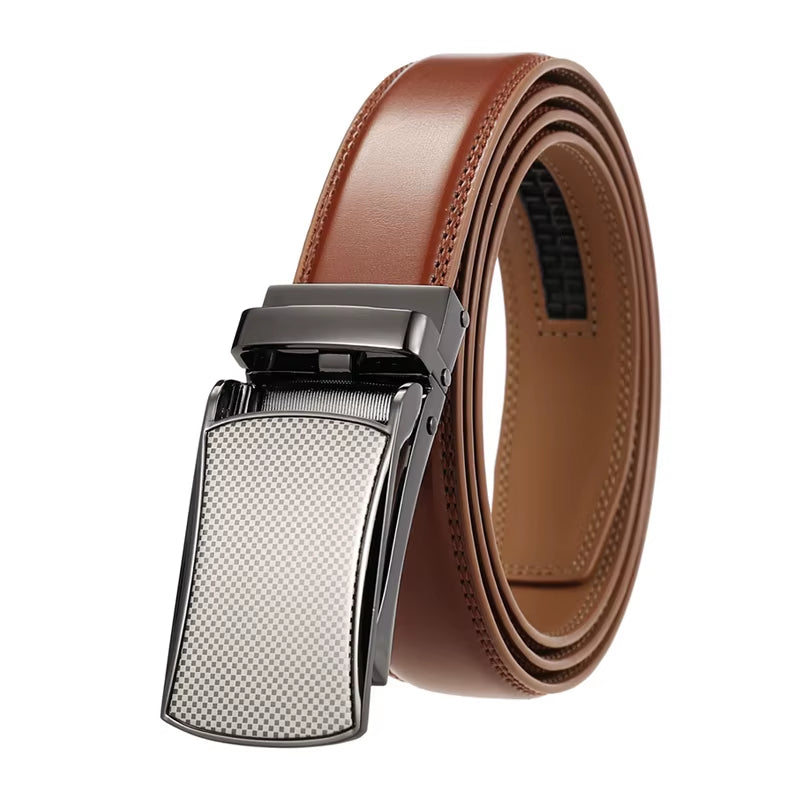 31Mm Leather Belts for Men Alloy Automatic Buckle without Holes Men Brown Belt Natural Cowhide Suit Belt Male
